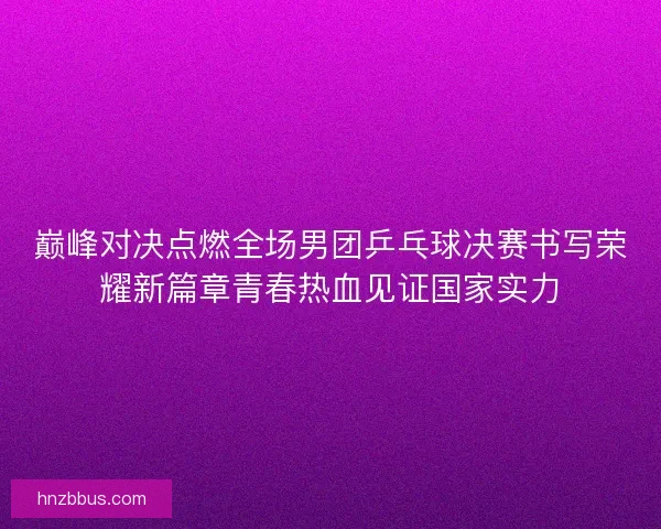 巅峰对决点燃全场男团乒乓球决赛书写荣耀新篇章青春热血见证国家实力