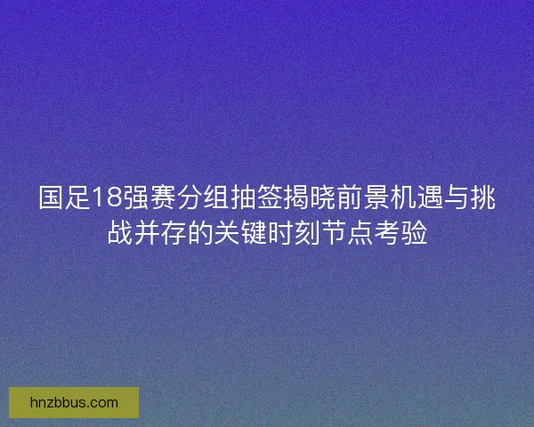 国足18强赛分组抽签揭晓前景机遇与挑战并存的关键时刻节点考验
